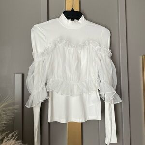 Elegant White Ruffled Women's Top